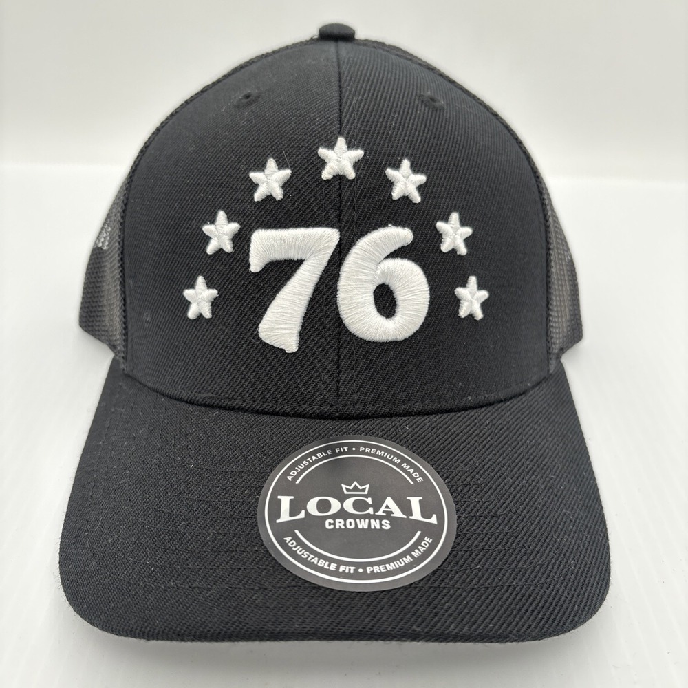 Local Crowns 76 Snapback Trucker Hat Black Mesh Back Embroidered Stars Mens OS